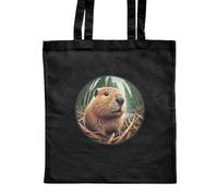 Azeeda 'Busy Beaver' Classic Black Tote Shopper Bag (ZB00024608)