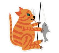 Azeeda 'Cat Fishing for Supper ' White Premium Vinyl Decal Sticker - Waterproof, Durable & Easy to Apply - Ideal for Car Bumpers, Windows, Bins and More - Large (210mm) (DW00120482)