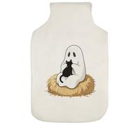 Azeeda 'Cat & Ghost Cuddles' Hot Water Bottle Cover (HW00052927) | Soft Fabric Case for Bedtime, Winter Warmth, Home and Gifts
