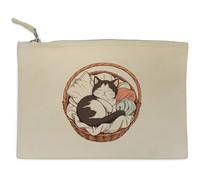 Azeeda 'Cat Napping in Basket' Canvas Clutch Bag/Accessory Case (CL00051235)