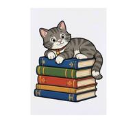 Azeeda 'Cat On Stack Of Books' Temporary Tattoo - A6 (TO00105721) | Water Resistant Skin Safe Transfer for Parties, Costumes and Gifts