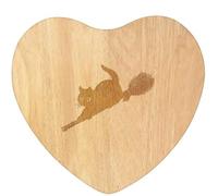 Azeeda 'Cat On Witch's Broom' Heart Chopping Board (WB00103603) | Wooden Cutting / Serving Board for Kitchens, Cheese and Gifts