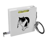 Azeeda 'Cat with Fish' Keyring Tape Measure/Spirit Level Tool (KM00047268)