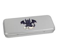 Azeeda 'Chibi Dragon on Skull Pillow' Metal Hinged Stationery Tin/Storage Box (TT00317938)