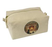 Azeeda 'Christmas Fireplace with Cat' Canvas Wash Bag/Makeup Case (CS00048619)