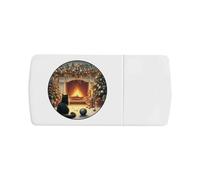 Azeeda 'Christmas Fireplace with Cat' Pill Box with Tablet Splitter (PI00039238)