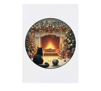 Azeeda 'Christmas Fireplace With Cat' Temporary Tattoo - Water Resistant, Skin-Safe, Non-Toxic Transfer (TO00094131)