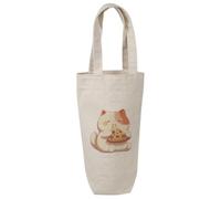 Azeeda 'Chubby Cat Eating Pizza' Wine Bottle Bag - Natural (BL00052626) | Cotton Gift / Travel Carrier for Wine, Champagne and Bottles