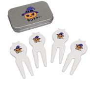 Azeeda 'Colorful Halloween Pumpkin In A Hat Kawaii ' Golf Divot Tool/Repair Fork Gift Set (GO00072068)