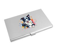 Azeeda 'Colourful Border Collie' Metal Business Card Holder (CH00056376)