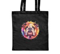 Azeeda 'Colourful Bulldog Portrait' Classic Black Tote Shopper Bag (ZB00022396)