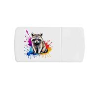 Azeeda 'Colourful Raccoon' Pill Box with Tablet Splitter (PI00044009)