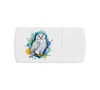 Azeeda 'Colourful Snowy Owl' Pill Box with Tablet Splitter (PI00043969)