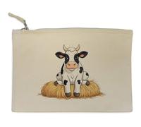 Azeeda 'Cow Sitting on Hay Bale' Canvas Clutch Bag/Accessory Case (CL00050908)