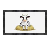 Azeeda 'Cow Sitting on Hay Bale' Pet Feeding Mat (PM00036196)