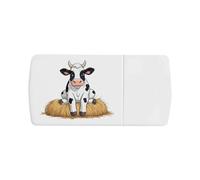 Azeeda 'Cow Sitting on Hay Bale' Pill Box with Tablet Splitter (PI00041312)