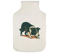 Azeeda 'Crouching Border Collie' Hot Water Bottle Cover (HW00042790)