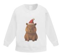 Azeeda 'Cute Christmas Capybara' Kids Jumper - White, 7-8 (KW00225327)