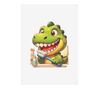 Azeeda 'Cute Dinosaur Brushing Teeth' Wall Art Poster Print - Unframed Artwork for Home Decor - A4 Portrait (PP00373581)