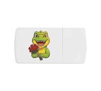 Azeeda 'Cute Dinosaur with Bouquet' Pill Box with Tablet Splitter (PI00045375)
