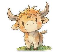 Azeeda 'Cute Highland Cow Standing on Grass' White Premium Vinyl Decal Sticker - Waterproof, Durable & Easy to Apply - for Car Bumpers, Windows, Bins & More - Large (210mm) (DW00206773)