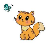 Azeeda 'Cute Kitten Watching Butterfly' White Premium Vinyl Decal Sticker - Waterproof, Durable & Easy to Apply - for Car Bumpers, Windows, Bins & More - Large (210mm) (DW00199961)