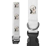 Azeeda 'Cute Old English Sheepdog' Dog Collar - White, L (PR00085492) | Adjustable Collar for Leads, ID Tags, Walks and Photos