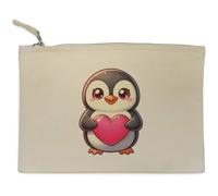 Azeeda 'Cute Penguin With Love Heart' Canvas Clutch Bag/Accessory Case (CL00052429)