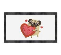 Azeeda 'Cute Pug Holding Heart' Pet Feeding Mat (PM00036228)