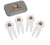Azeeda 'Cute Sloth Happy Birthday' Golf Divot Tool/Repair Fork Gift Set (GO00094420)