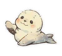 Azeeda 'Cute Waving Seal Pup' White Premium Vinyl Decal Sticker - Waterproof, Durable & Easy to Apply - for Car Bumpers, Windows, Bins & More - Large (210mm) (DW00191168)