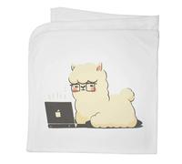 Azeeda 'Cute Working Alpaca Wearing Glasses' Cotton Baby Blanket/Shawl (BY00045056)