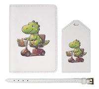 Azeeda 'Dinosaur Mobility Scooter' Passport Travel Set - White (PA00045581) | Passport Cover & Luggage Tag for Holidays, Flights and Suitcases
