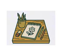 Azeeda 'Drawing Desk With Sketchbook And Pencils' Temporary Tattoo - Water Resistant, Skin-Safe, Non-Toxic Transfer (TO00090989)