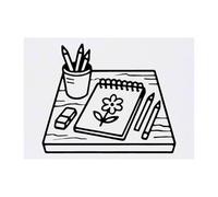 Azeeda 'Drawing Desk With Sketchbook And Pencils' Temporary Tattoo - Water Resistant, Skin-Safe, Non-Toxic Transfer (TO00090987)