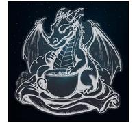 Azeeda Extra Large 720mm 'Chubby Dragon Sat with Soup' Clear Static Window Cling Sticker/Decal (White) (WC00169390)