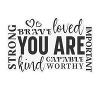 Azeeda Extra Large 720mm 'You are Strong Brave Loved Motivational Quote' Clear Static Window Cling Sticker/Decal (Black) (WC00157341)