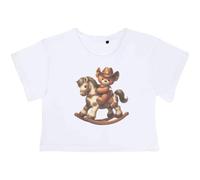 Azeeda Extra Small 'Cowboy Teddy Bear' Adult's Cotton Crop Top (CO00138136) White