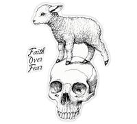 Azeeda 'Faith Over Fear Lamb Standing on Skull' Clear Premium Vinyl Decal Stickers - Waterproof, Durable & Easy to Apply - for Car Bumpers, Windows, Bins & More - XXL (720mm) (DC00159817)