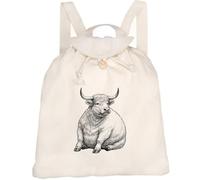 Azeeda 'Fat Highland Cow ' Canvas Rucksack/Backpack (RK00049379) | Drawstring Day Bag for School, Travel, Books and Outdoor Use