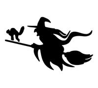 Azeeda 'Flying Witch with Cat On Broomstick' Reusable Stencil - Durable Decorative Template for Painting and Spraying on Walls, Tiles, Wood, Fabric & Craft Projects - S (A6) (WS00082737)