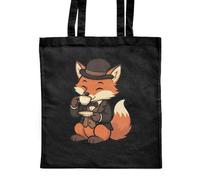 Azeeda 'Fox Enjoying Tea in Formal Attire' Classic Black Tote Shopper Bag (ZB00034390)