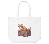 Azeeda 'Fox on Suitcase' Tote Shopping Bag For Life (BG00091002)
