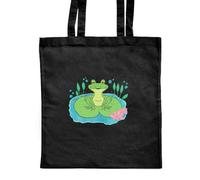 Azeeda 'Frog On A Lily Pad' Classic Black Tote Shopper Bag (ZB00028000)