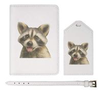 Azeeda 'Funny Raccoon' Passport Travel Set - White (PA00043717)