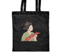 Azeeda 'Geisha Holding Orchids' Classic Black Tote Shopper Bag (ZB00020000)