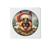 Azeeda 'German Shepherd Dog Wearing Santa Hat' 108mm Square Ceramic Tile (TD00037413)