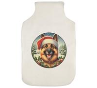 Azeeda 'German Shepherd Dog Wearing Santa Hat' Hot Water Bottle Cover (HW00045254)