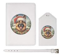 Azeeda 'German Shepherd Dog Wearing Santa Hat' Passport Cover & Luggage Tag Travel Set (PA00038958)