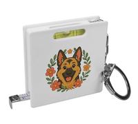Azeeda 'German Shepherd Floral Wreath' Keyring Tape Measure/Spirit Level Tool (KM00047495)